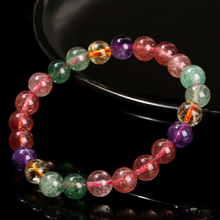 Buddha Stones Natural Multicolored Strawberry Quartz Love Healing Beaded Bracelet