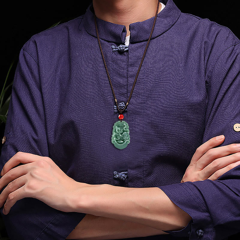 Buddha Stones Natural Jade 12 Chinese Zodiac Prosperity Necklace Pendant