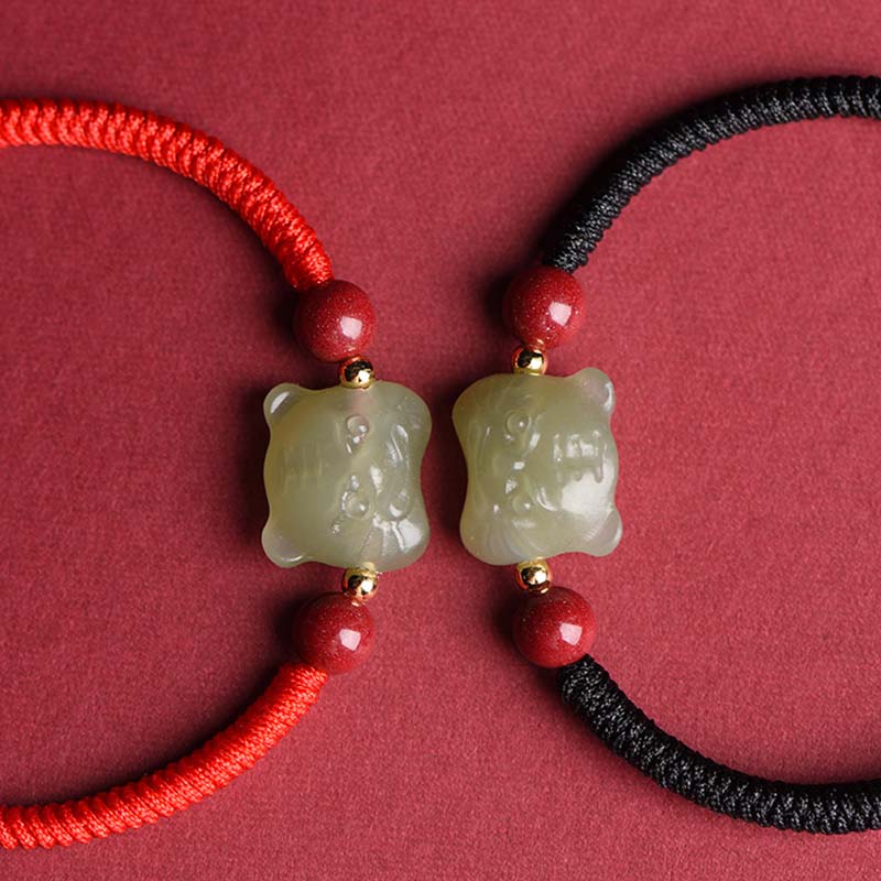 Buddha Stones Jade Cinnabar Lucky Tiger String Bracelet