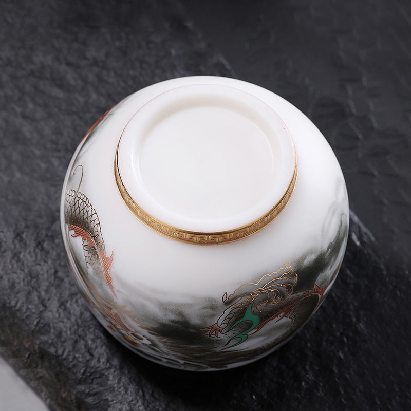 Buddha Stones Dragon Gilt Gourd Ceramic White Porcelain Teacup Kung Fu Tea Cup 160ml