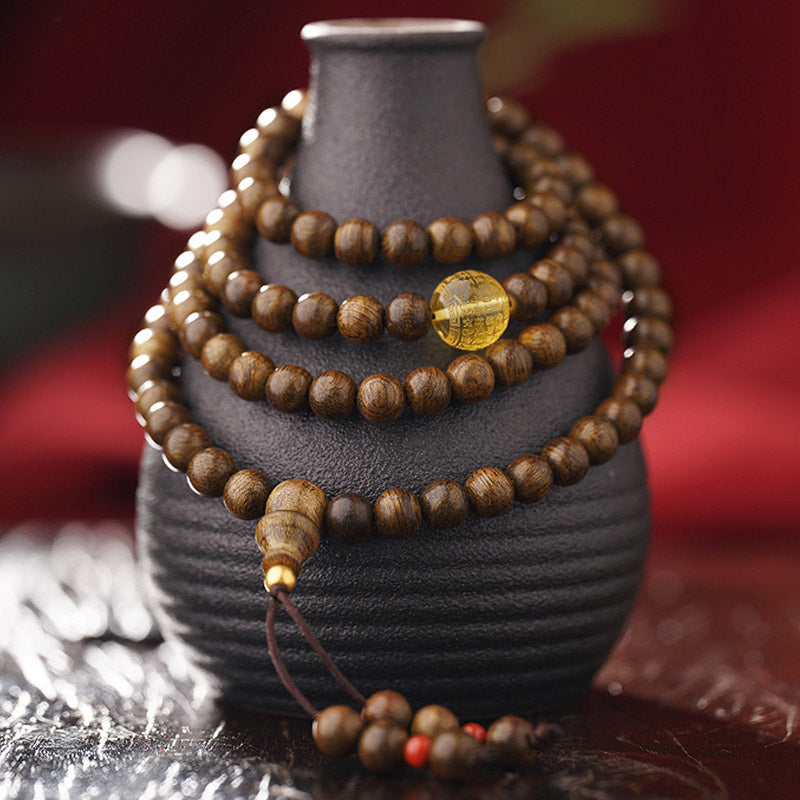 Buddha Stones 108 Mala Beads 999 Gold Brunei Agarwood Heart Sutra Amber Red Agate Strength Meditation Bracelet