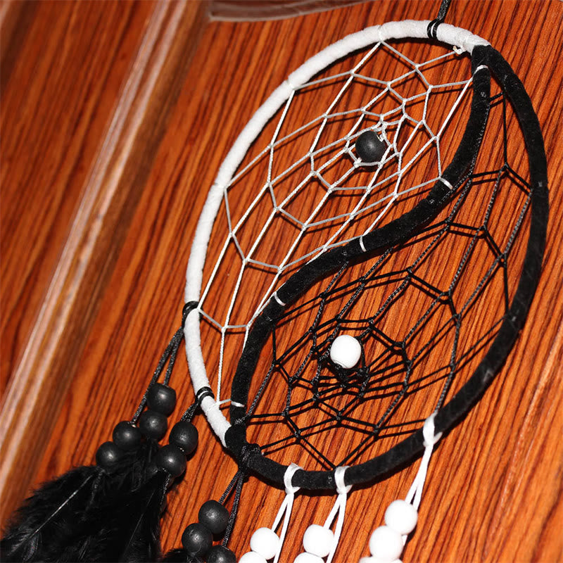 Yin Yang  Dream Catcher Circular Net with Feathers Balance Decoration