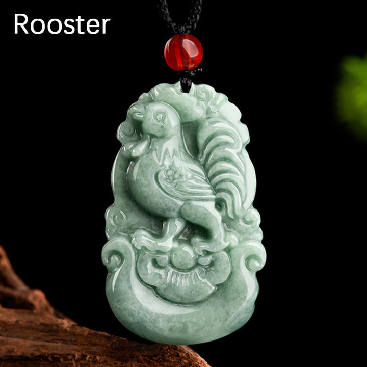 Buddha Stones Natural Green Jade 12 Chinese Zodiac Luck Prosperity Necklace Pendant