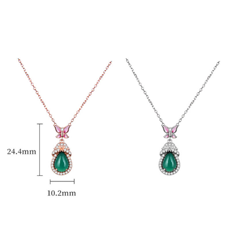 925 Sterling Silver Green Chalcedony Butterfly Zircon Courage Necklace Pendant