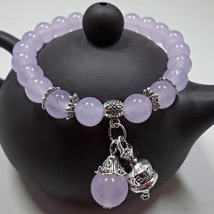 Vintage Crystal Chalcedony Stone Energy Beaded Bell Charm Bracelet