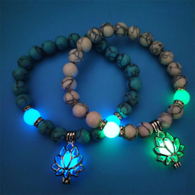 Buddha Stones Tibetan Turquoise Glowstone Luminous Bead Lotus Protection Bracelet