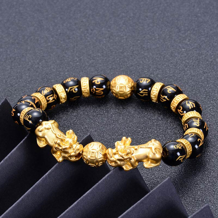 Buddha Stones Double Pixiu Obsidian Wealth Bracelet