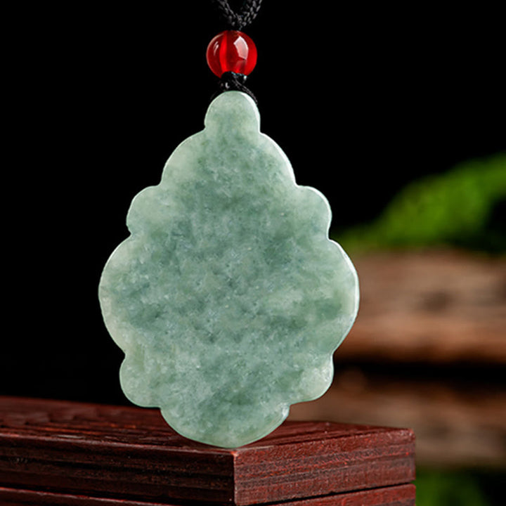 Buddha Stones Natural Jade Kalanchoe blossfeldiana Flower Pattern Luck Necklace Pendant