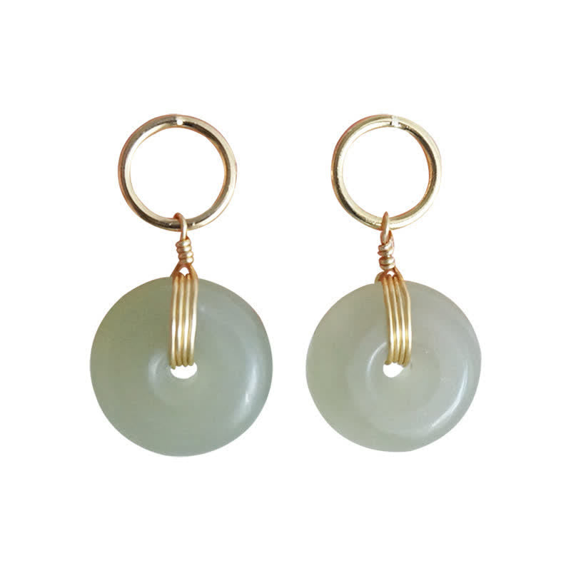 Round Jade Peace Buckle Luck Drop Earrings