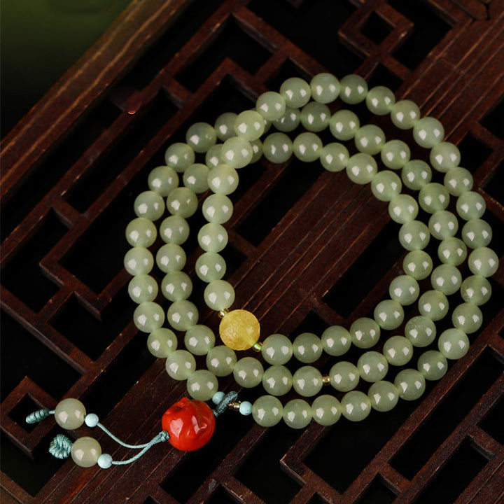 Jade Red Agate Amber Laughing Buddha Prosperity Bracelet