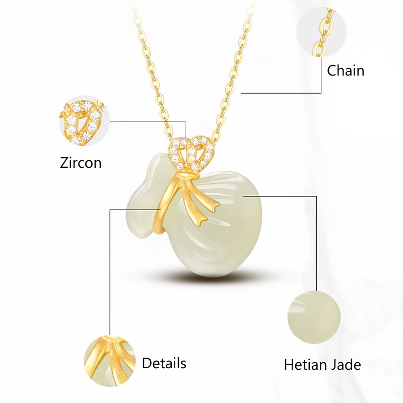 Buddha Stones Natural Hetian White Jade Luck Money Bag Necklace Pendant