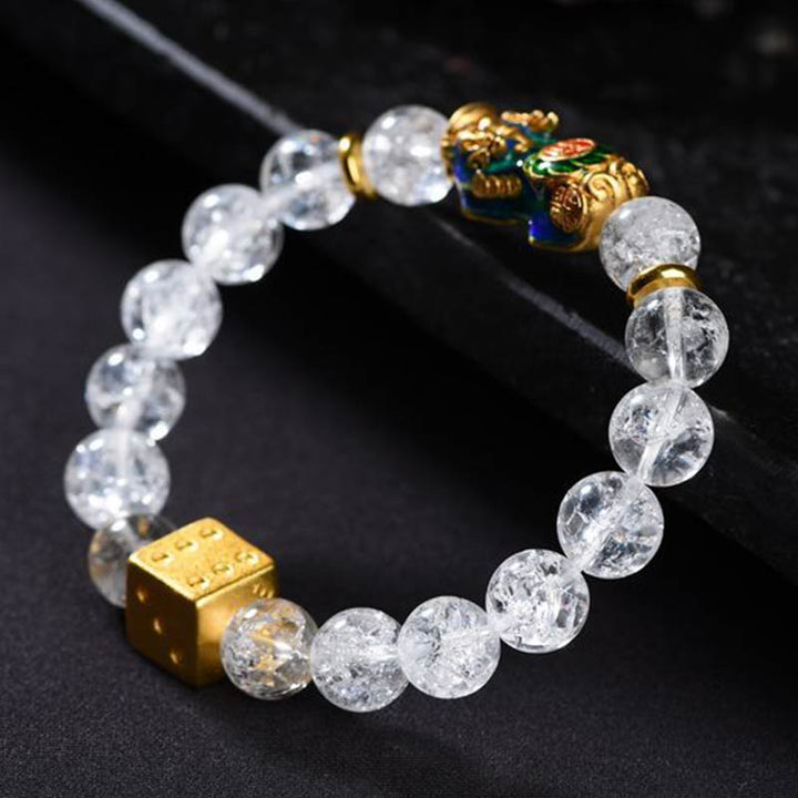 Buddha Stones Color-Changing Pixiu White Crystal Dice Wealth Bracelet