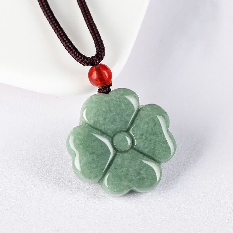 Buddha Stones Natural Lucky Four Leaf Clover Jade Prosperity Necklace Pendant