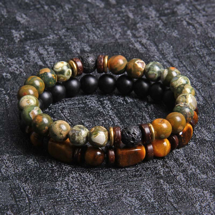 Buddha Stones 2PCS Healing Crystal Emperor Stone Tiger Eye Bead Bracelet