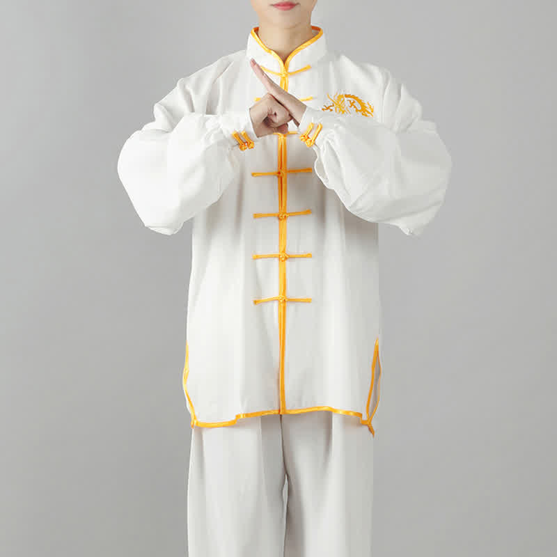 Dragon Embroidered Qi Gong Zen Spiritual Practice Meditation Prayer Uniform Unisex Clothing Set