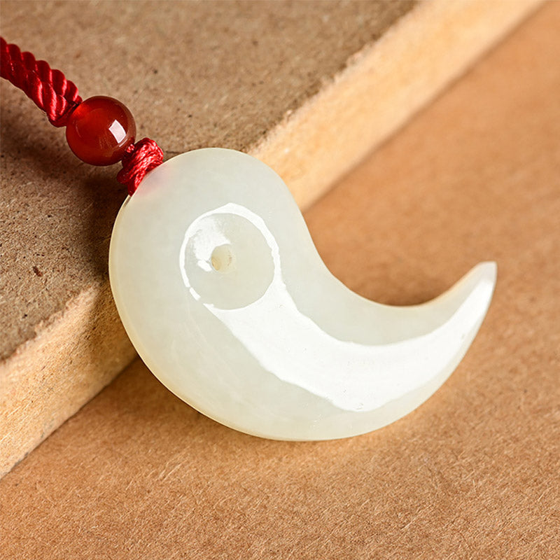 Yin Yang White Jade Cyan Jade Protection Blessing Necklace String Pendant