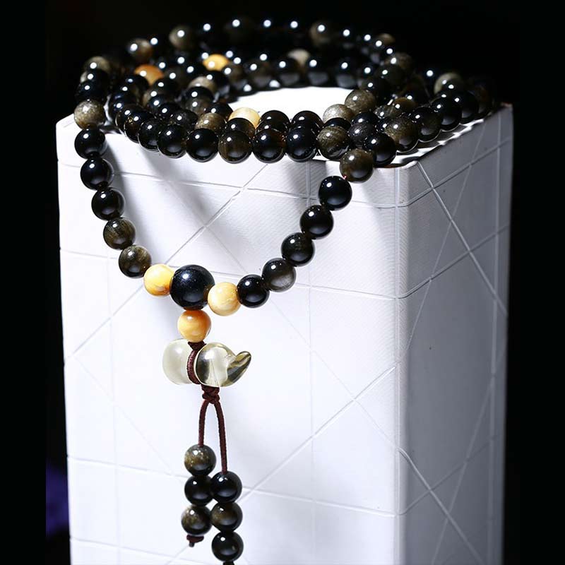 Natural Ice Obsidian Tiger Eye Gourd Bracelet Mala