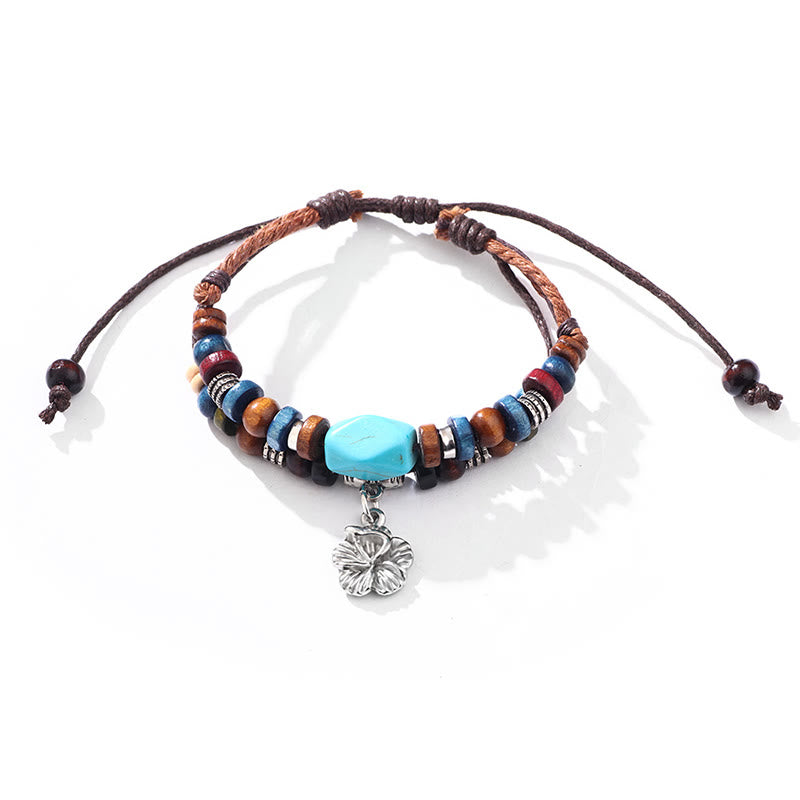 Buddha Stones Turquoise Small Flower Protection Double Layer Necklace Pendant Bracelet