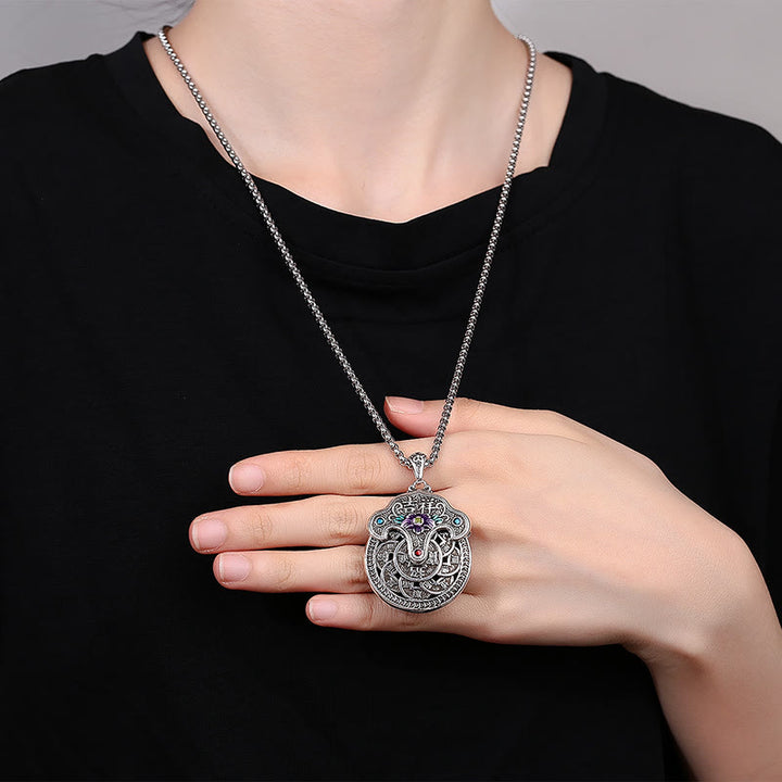 Buddha Stones Peony Flower Copper Coins Wealth Necklace Pendant