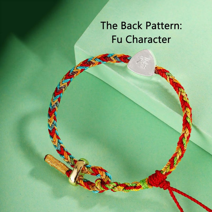 Buddha Stones Multicolored Rope Zongzi Pattern Fu Character Luck Handcrafted Child Adult Bracelet