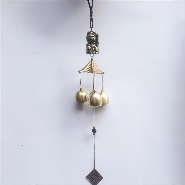 Auspicious Wealth Cat Wall Hanging Chime Bell Copper Luck Handmade Home Decoration