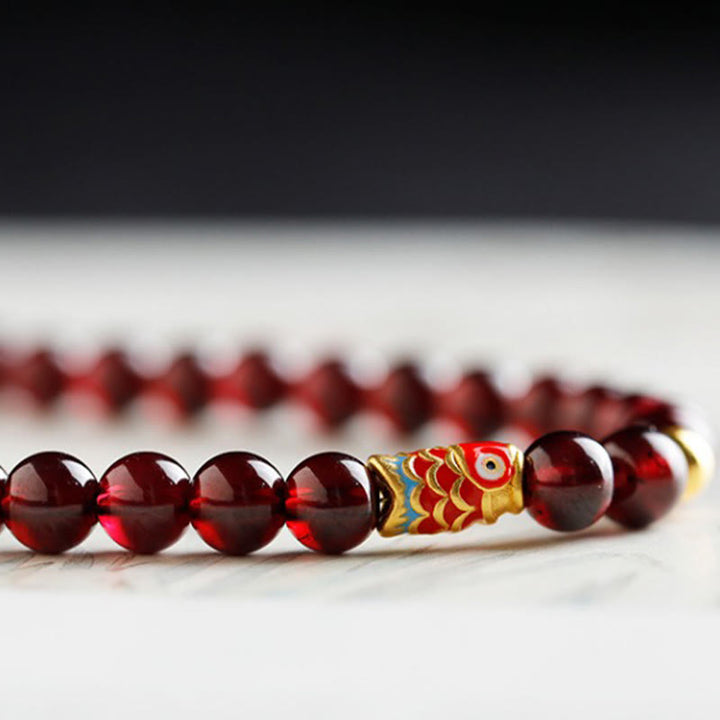 Buddha Stones 999 Gold Koi Fish Natural Garnet Protection Bracelet