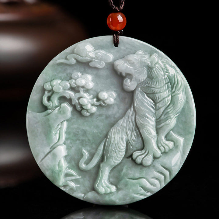 Buddha Stones Chinese Zodiac Tiger Jade Protection Necklace String Pendant