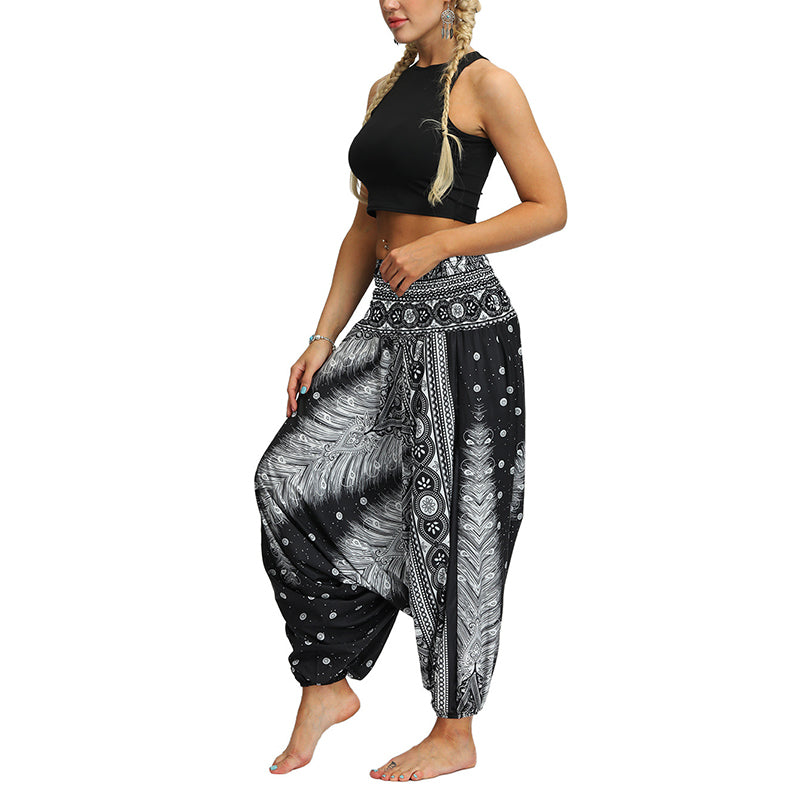 Buddha Stones Boho Feather Yoga Pants Hippie Harem Trousers Sports Fitness Dance Women's Pants