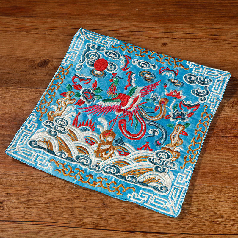 Buddha Stones Crane Phoenix Dragon Kirin Embroidered Cup Mat Pad Tea Cup Coaster Square Kung Fu Tea Mat