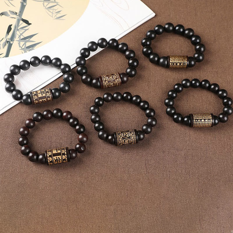 Buddha Stones Lightning Strike Wood Om Mani Padme Hum Protection Bracelet