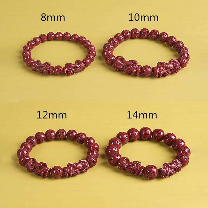 Natural Double PiXiu Cinnabar Om Mani Padme Hum Wealth Luck Bead Bracelet