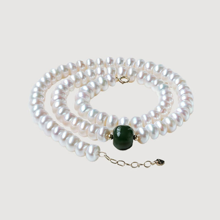 Buddha Stones 925 Sterling Silver Natural Pearl Hetian Jade Aquamarine Wisdom Sincerity Necklace Pendant Bracelet