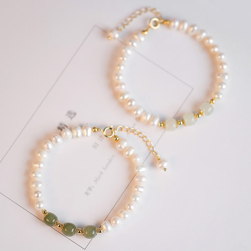 14K Gold Plated Natural Pearl Hetian Cyan Jade White Jade Sincerity Bead Chain Bracelet