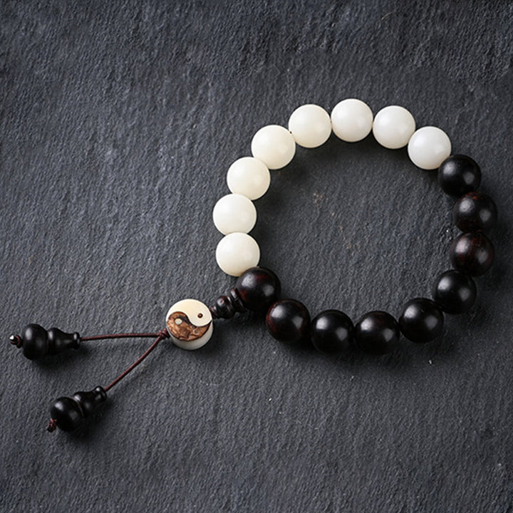 Buddha Stones Ebony YinYang Protection Bracelet Decoration