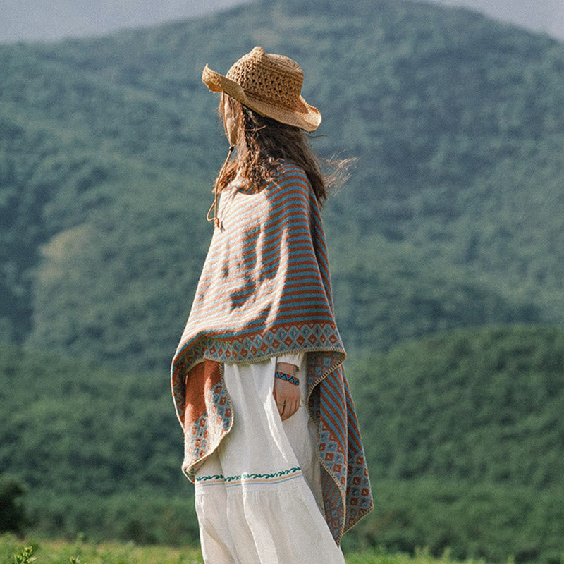 Tibetan Shawl Striped Diamond Pattern Winter Warm Soft Scarf