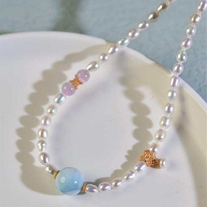 Buddha Stones 925 Sterling Silver Natural Pearl Larimar Sincerity Necklace Pendant