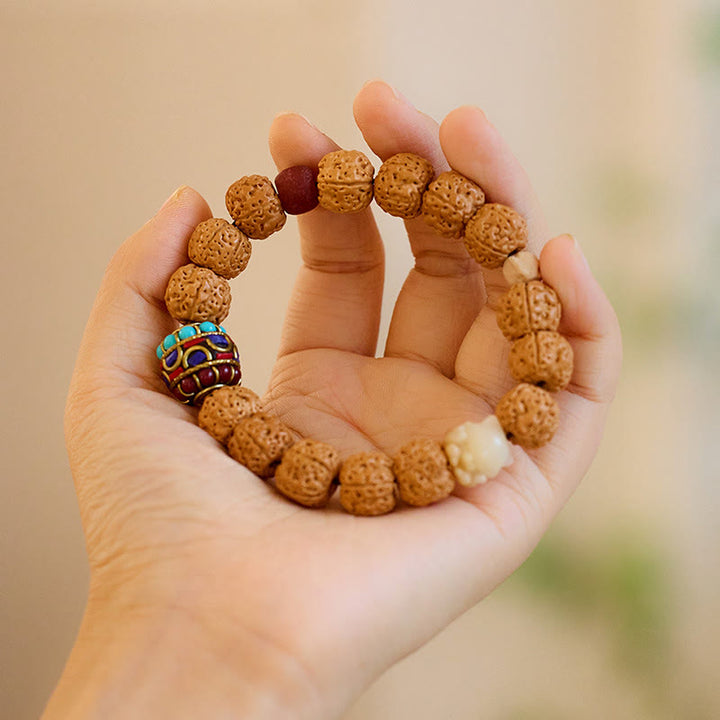 Buddha Stones Tibet Rudraksha Bodhi Seed Amulet Wealth Luck Bracelet