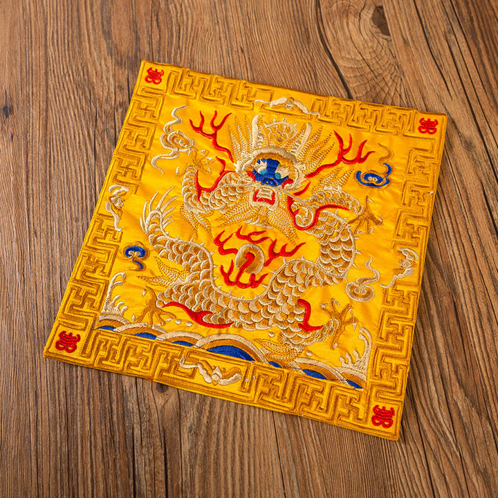 Buddha Stones Phoenix Dragon Kirin Embroidery Cup Mat Pad Tea Cup Coaster Kung Fu Tea Mat