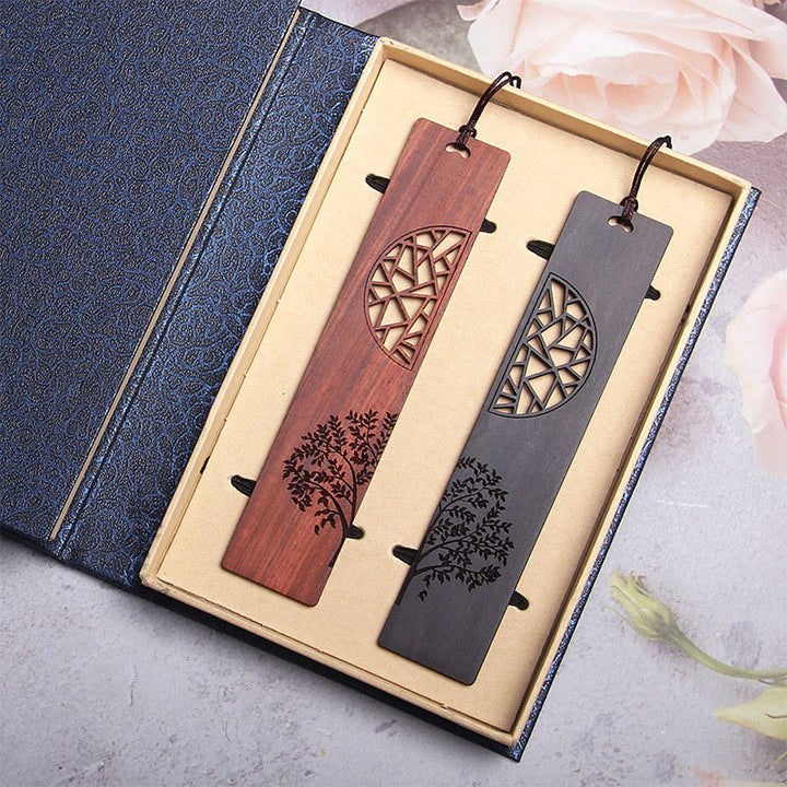 Buddha Stones The Tree of Life Ebony Wood Small Leaf Red Sandalwood Bookmarks With Gift Box