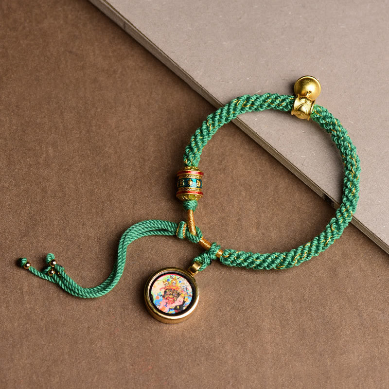 Buddha Stones Tibetan Five God Of Wealth Thangka Luck Prayer Wheel Bell Braid String Bracelet