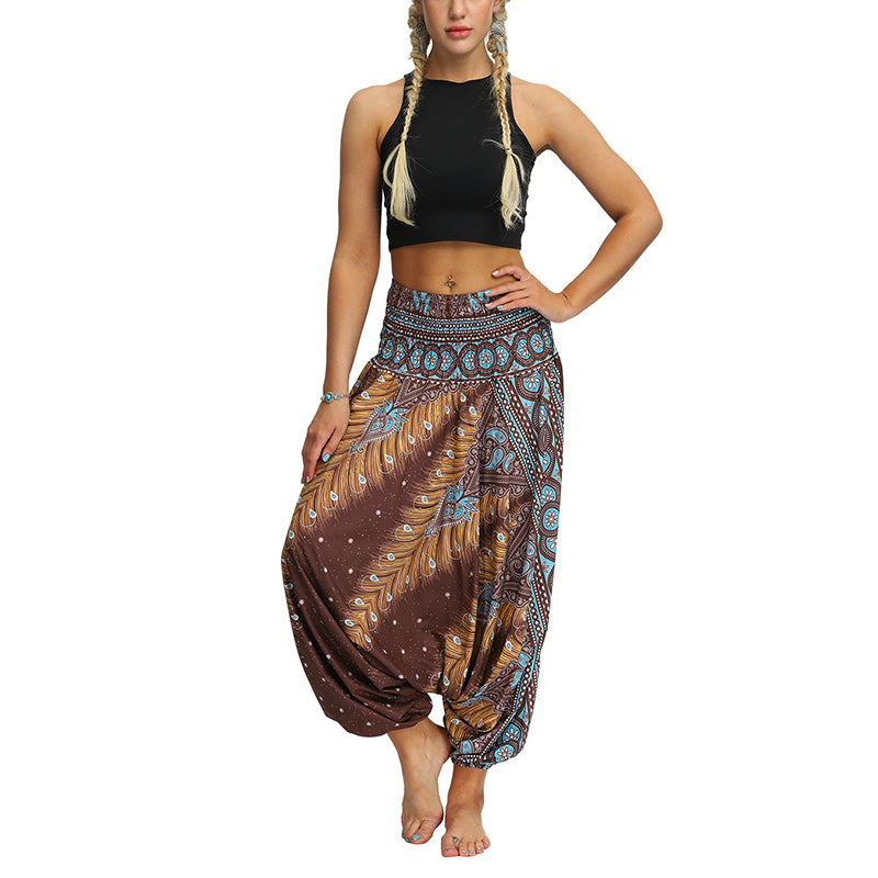 Buddha Stones Boho Feather Yoga Pants Hippie Harem Trousers Sports Fitness Dance Women's Pants