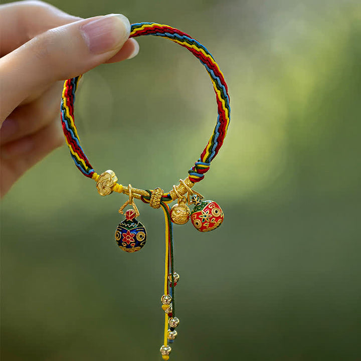 Buddha Stones Gold Swallowing Beast Family Luck Reincarnation Knot Colorful String Bracelet