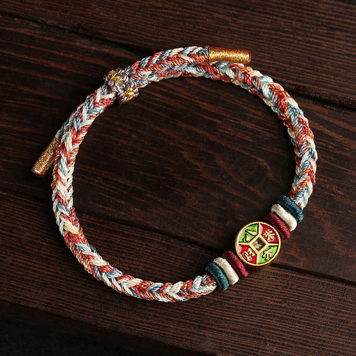 Buddha Stones Colorful Rope Wealth Comes From All Directions Handmade Eight Thread Peace Knot Luck Bracelet