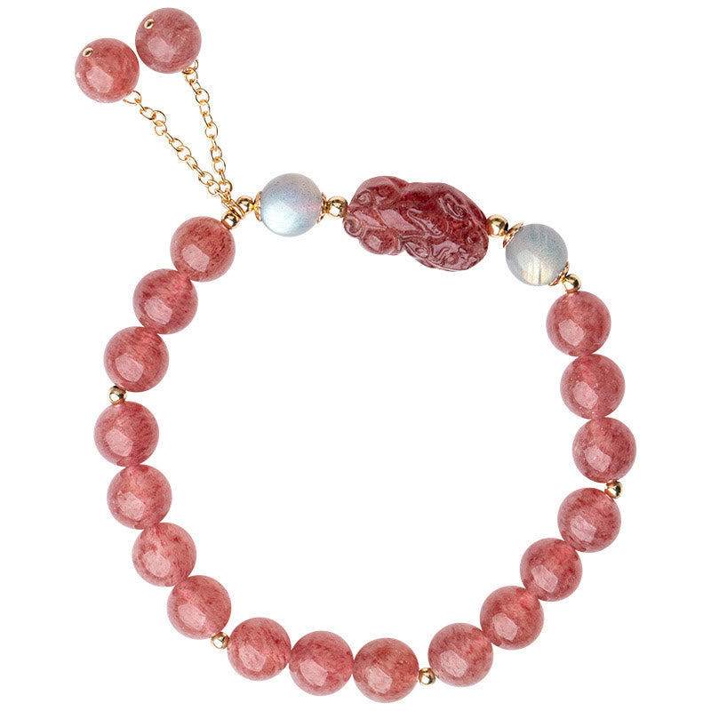 Buddha Stones Natural Strawberry Quartz Moonstone PiXiu Love Healing Bracelet