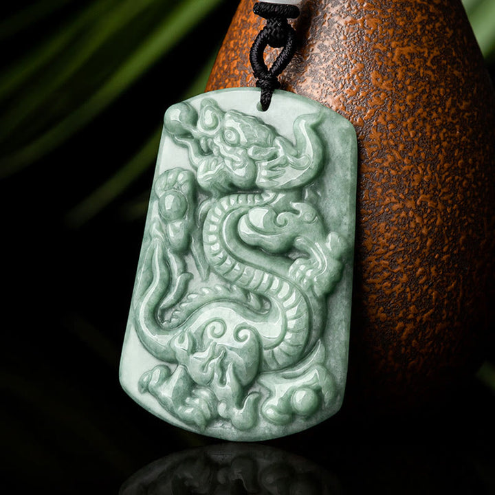 Buddha Stones Year of the Dragon Chinese Zodiac Dragon Jade Success Amulet Necklace Pendant