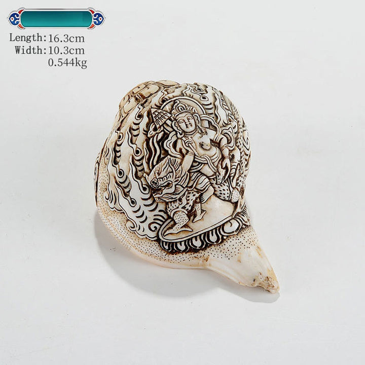 Tibetan Handmade Engraved Shankha Buddha Avalokitesvara Conch Shell Wealth Decoration