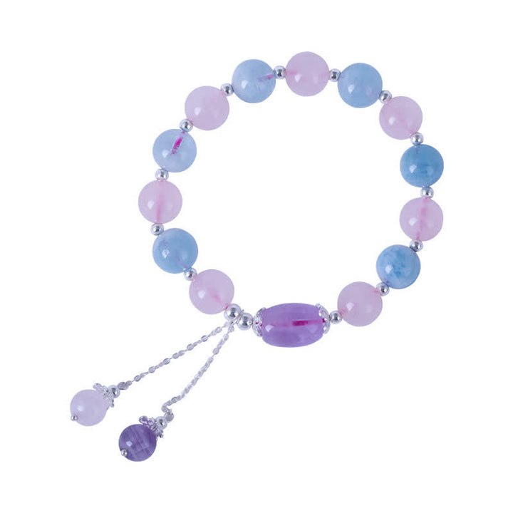 925 Sterling Silver Natural Crystal Purple Mica Stone Aquamarine Amethyst Healing Bracelet