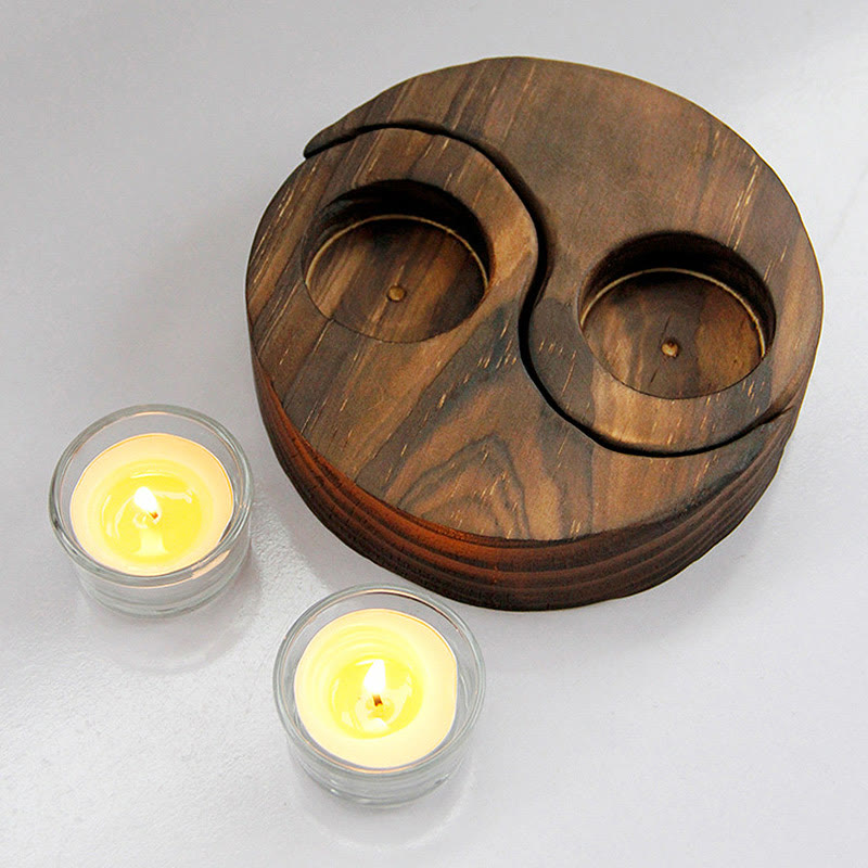 Yin Yang Wood Candle Holder Meditation Rituals Use Items