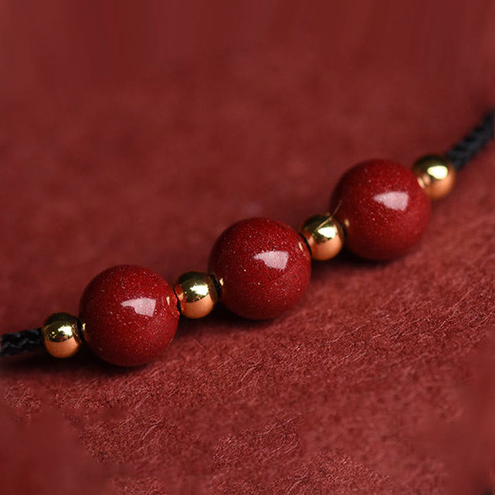 Buddha Stones Natural Lucky Cinnabar Bead Blessing String Bracelet Anklet