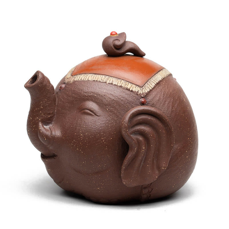 Cute Elephant Auspicious Clouds Purple Clay Ceramic Teapot